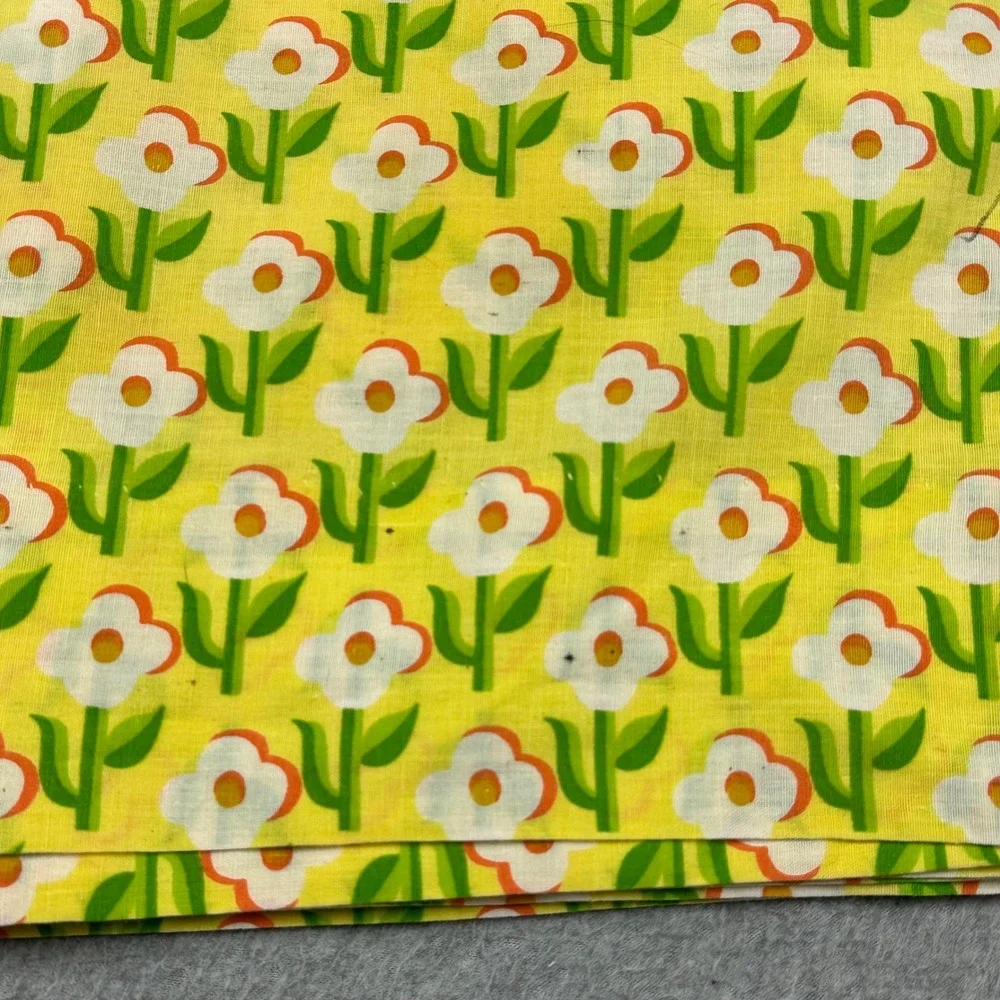 Vintage Sears Perma-Prest Holly Hobbie Style Yellow Floral Valance & Panels Set